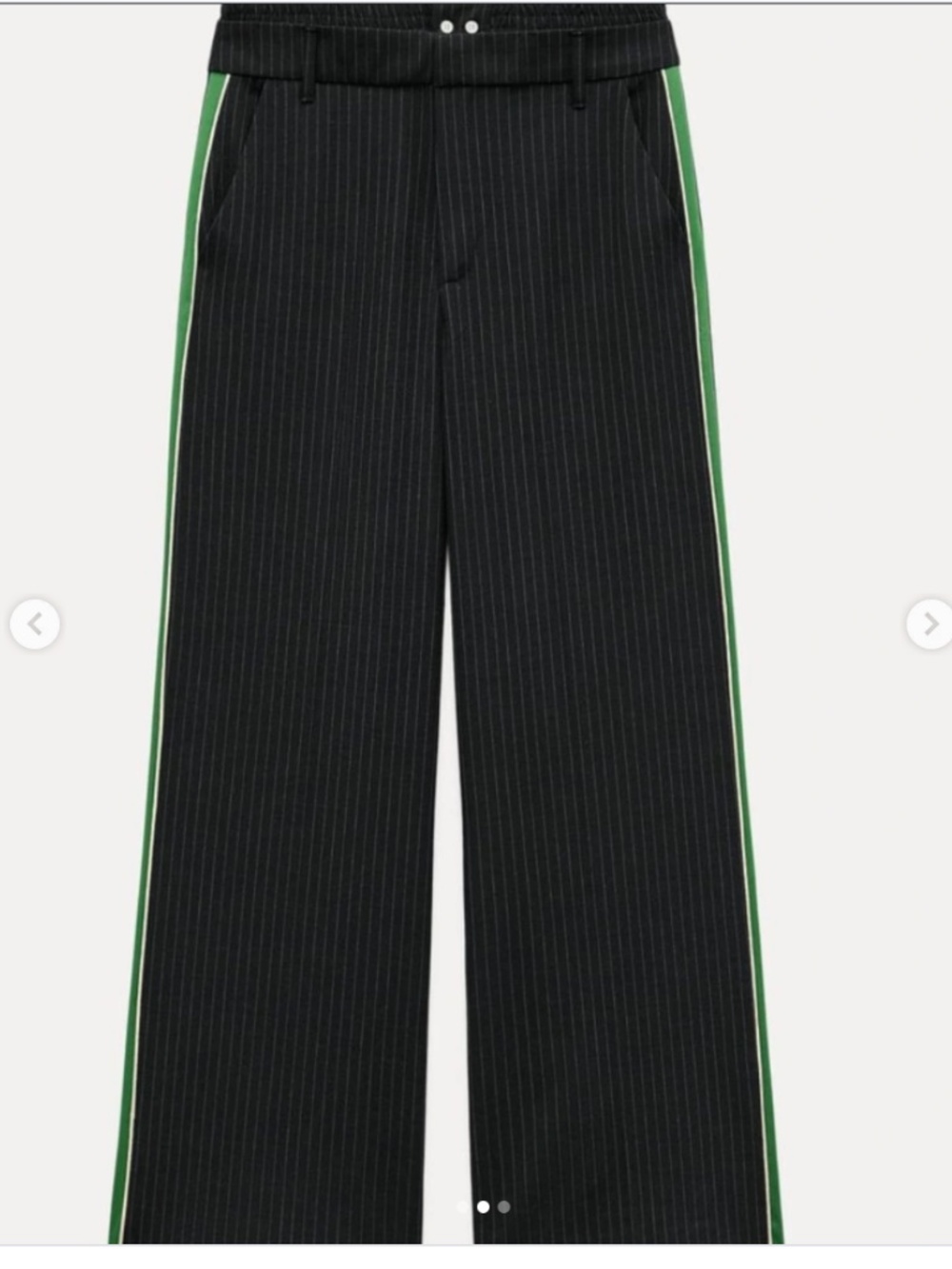 Zara Navy Pinstripe Wide Leg Trousers Green Side Stripe Size M
